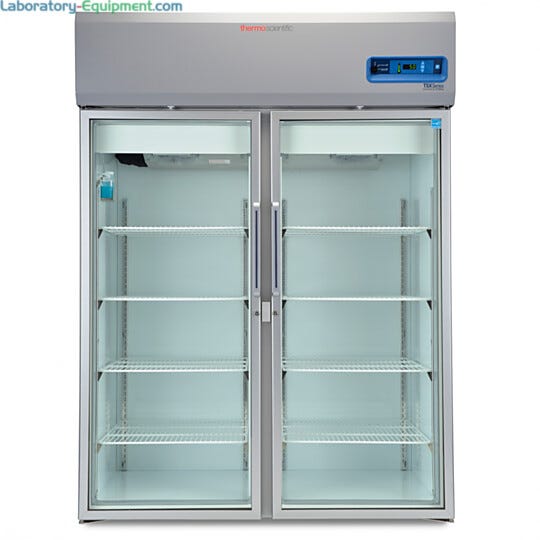 Double-glass door 1447L TSX High-Performance Refrigerator by Thermo Fisher Scientific with 8 shelves and casters; GMP Clean Room Class A/ISO 6 compatible | 1621-11 displayed