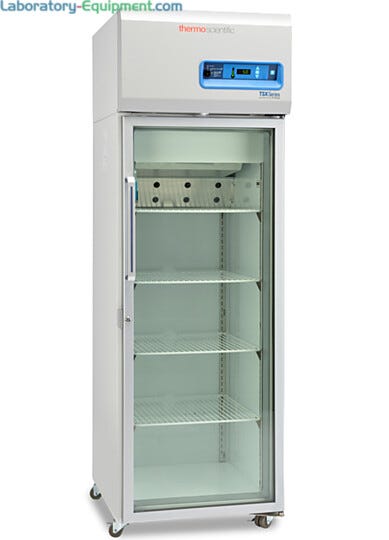 Single-glass door 326L TSX High-Performance Refrigerator by Thermo Fisher Scientific includes 4 shelves and casters; GMP Clean Room Class A/ISO 6 compatible | 1621-07 displayed