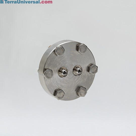 Stainless steel vacuum feedthrough panel with two compression-style 2-pin terminations | 5235-62 displayed