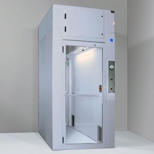 Pressurized cleanroom airlock for personnel with interlocking doors, 2’x 4’ low-energy EC fan filter unit, room-side replaceable HEPA filter  |  6010-17A-PAL displayed
