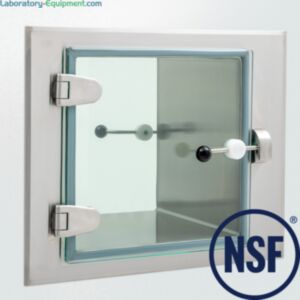 Pass-through utilizes a pivoting bar latch with large ergonomic handle on each door that rotates into the catcher  |  2627-PP-01 displayed