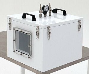 Aluminum vacuum chamber with viewing window: 17"x17"x13.5" model shown.  |  5235-30 displayed