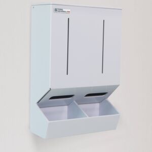 Dispenser; Glove, Polypropylene, 16"W x 8"D x 39"H, 2 Compartments, With Catch Basin, Wall Mount