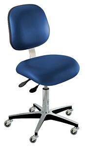 Chair; ISO 8, Vinyl, Blue, Chrome-plated Metal, 17" - 22", Ergonomic Backrest, Waterfall Seat, W/O Footring, Elite EEA-L-RC, Biofit