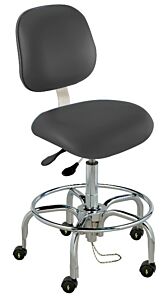 Chair; ISO 5, ESD Vinyl, Black, Tubular Steel, 17" - 22", Ergonomic Backrest, Waterfall Seat, With Footring, Elite EES-L-RK, Biofit
