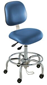 Chair; ISO 5, ESD Vinyl, Blue, Tubular Steel, 17" - 22", Ergonomic Backrest, Waterfall Seat, With Footring, Elite EES-L-RK, Biofit
