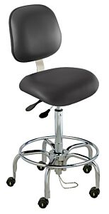Chair; ISO 5, ESD Vinyl, Black, Tubular Steel, 25" - 32", Ergonomic Backrest, Waterfall Seat, With Footring, Elite EES-H-RK, Biofit
