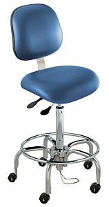 Chair; ISO 5, ESD Vinyl, Blue, Tubular Steel, 25" - 32", Ergonomic Backrest, Waterfall Seat, With Footring, Elite EES-H-RK, Biofit