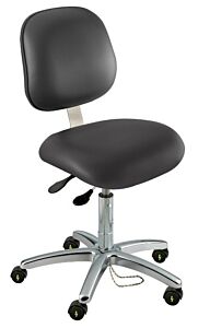 Chair; ISO 5, ESD Vinyl, Black, Chrome-plated Metal, 17" - 22", Ergonomic Backrest, Waterfall Seat, W/O Footring, Elite EEW-L-RK, Biofit