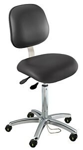 Chair; ISO 5, ESD Vinyl, Black, Chrome-plated Metal, 25" - 30", Ergonomic Backrest, Waterfall Seat, W/O Footring, Elite EEW-H-RK, Biofit