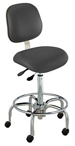 Chair; ISO 5, Vinyl, Black, Tubular Steel, 27" - 32", Ergonomic Backrest, Waterfall Seat, With Footring, Elite EES-H-RC, Biofit
