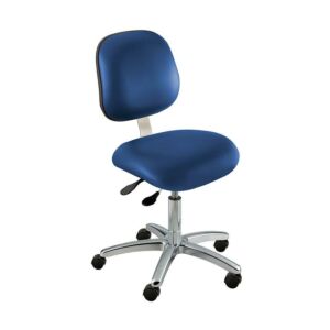 Chair; ISO 5, Vinyl, Blue, Chrome-plated Metal, 17" - 22", Ergonomic Backrest, Waterfall Seat, W/O Footring, Elite EEW-L-RC, Biofit