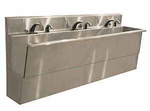Wall-Mount Sink; BioSafe®, 3 Faucets, 304 Stainless Steel, Stainless Steel Finish Faucets, 71.75"W x 22.75"D x 35"H
