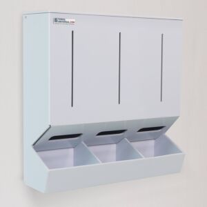 Dispenser; Glove, Polypropylene, 24"W x 8"D x 39"H, 3 Compartments, With Catch Basin, Wall Mount