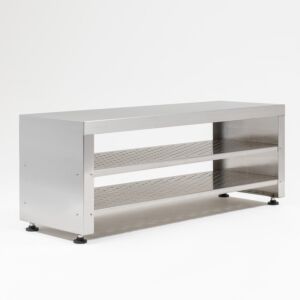 Gowning Bench; 304 Stainless Steel, Solid Top, 84" W x 16" D x 18" H, Free Standing, Integrated Bootie Rack
