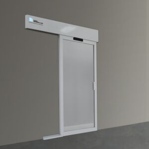 Door; Automatic Left Sliding, External Mount, 46" W x 80" H, Powder-Coated Aluminum Frame, Static-Dissipative PVC Window