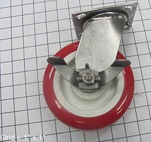 Caster; 6" diameter, Heavy Duty, Polyurethane Wheel, Stainless Steel, with Brake, for Softwall Cleanrooms
