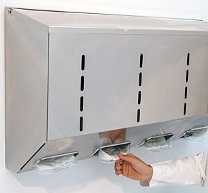 Dispenser; Glove, 304 or 316 Stainless Steel, 16"W x 8"D x 32"H, 2 Compartments, Without Catch Basin, Wall Mount