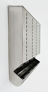 Dispenser; Glove, 304 or 316 Stainless Steel, 32"W x 8"D x 39"H, 4 Compartments, With Catch Basin, Wall Mount