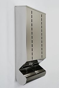 Dispenser; Glove, 304 or 316 Stainless Steel, 16"W x 8"D x 39"H, 2 Compartments, With Catch Basin, Wall Mount