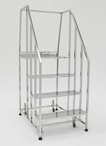 Mobile Step Ladder; Diamond Plated, Non-Continuous Welded, 4 Steps, 304 or 316 Stainless Steel, 30" W x 41.5" D x 71" H, Safety Rail, BioSafe®,   300
