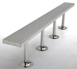 BioSafe® Gowning Bench; 304 Stainless Steel, Solid Top, 84"W x 9"D x 18"H, Floor Mounted, Cylindrical Base