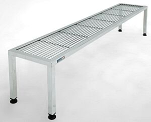 Gowning Bench; 304 Stainless Steel, Rod Top, 82" W x 14" D x 18" H, Free Standing, Square Tube