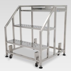 Mobile Step Ladder; Diamond Plated, Non-Continuous Welded, 3 Steps,  304 or 316 Stainless Steel, 30" W x 29" D x 34" H, Ledge Only, BioSafe®,   300 l