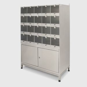 Dispenser; Stocking and Kitting, 304 Stainless Steel, 43.25" W x 50.5" D x 25.75" H, 20 Compartments/ 1 Cabinet, Free Standing Cabinet