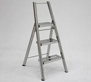 Folding Ladder; Diamond Plated, 3 Steps, 304 SS, 21" W x 27" D x 49" H, BioSafe®,   375 lbs Capacity