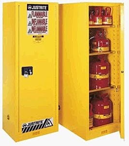 Justrite 895420 Sure-Grip Ex Slimlime Flammable Safety Cabinet; 54 gal, Self-Closing Single Door, 23.25" W x 34" D x 65" H, Yellow