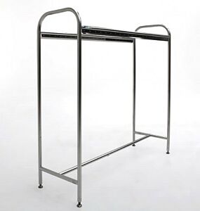 Garment Rack; Free Standing Dual Rack, 304 SS, Cylindrical Tube, 48" W x 24" D x 74" H, Fixed Position, 30 Hangers