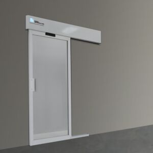 Door; Automatic Right Sliding, External Mount, 46" W x 80" H, Powder-Coated Aluminum Frame, Static-Dissipative PVC Window