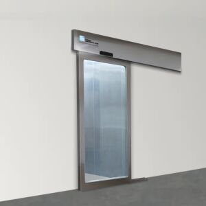 Door; Automatic Right Sliding, External Mount, 46" W x 80" H, 304 Stainless Steel Frame, Tempered Glass Window, Full View