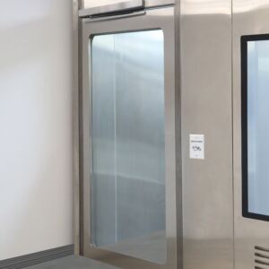 Door, Cleanroom; Automatic Single Left Swing, 36" W x 81" H, 304 Stainless Steel Frame, Tempered Glass Window, Full View