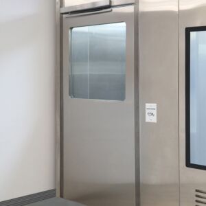 Door, Cleanroom; Automatic Single Left Swing, 36" W x 81" H, 304 Stainless Steel Frame, Tempered Glass Window, Partial View