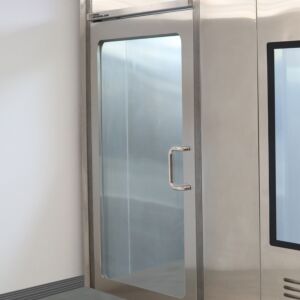 Door, Cleanroom; Manual Single Left Swing, 36" W x 81" H, 304 Stainless Steel Frame, Static-Dissipative PVC Window, Full View