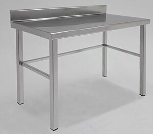 Work Station; 304 Stainless Steel, Solid with Backsplash Top, Marine Edge, 48" W x 30" D x 34" H, Fixed Base
