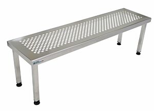Gowning Bench; 304 Stainless Steel, Perforated Top, 60" W x 15.5" D x 18" H, Free Standing, Square Tube