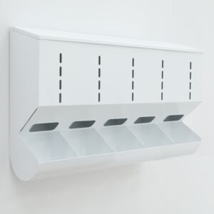 Glove Dispenser, PC-SS, 40" W x 8" D x 24" H, 5 Compartments, With Catch Basin, Wall Mount