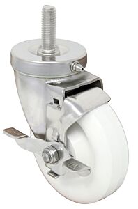 Caster Set; Stainless Steel Swivel Casters with White Polyolefin Wheels, 4” Diameter, Two with Brakes