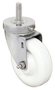 Stainless Steel Swivel Caster without Brake; White Polyolefin Wheel, 4” Diameter