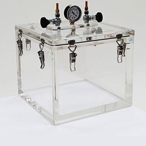 Vacuum Chamber; Benchtop, Acrylic, 10" W x 10" D x 10" H ID x 1"Thk, Removable Top Lid