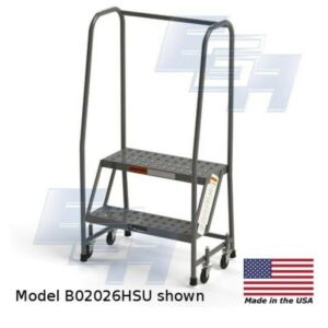 B2026HSU Roll-EZY 2-Step Industrial Rolling Ladder, Handrails, Ezy-Tread, All-Welded Steel, 27" W x 19" D x 44" H, 24"W Step, EGA Products