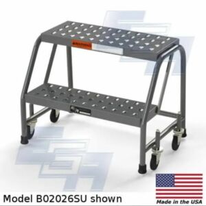 B2026SU+ Roll-EZY 2-Step Industrial Rolling Ladder, Ezy-Tread, All-Welded Steel, 27" W x 19" D x 20" H, 24"W Step, UPS Shipping, EGA Products
