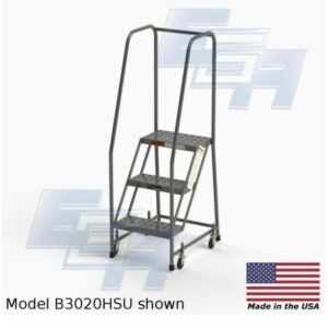 B3020HSU Roll-EZY 3-Step Industrial Rolling Ladder, Handrails, Ezy-Tread, All-Welded Steel, 21" W x 28" D x 54" H, 16"W Step, EGA Products