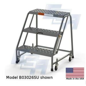 B3026SU Roll-EZY 3-Step Industrial Rolling Ladder, Ezy-Tread, All-Welded Steel, 29" W x 27" D x 30" H in, 24"W Step, EGA Products