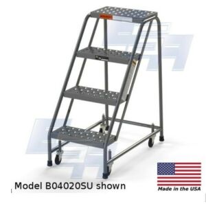B4020SU Roll-EZY 4-Step Industrial Rolling Ladder, Ezy-Tread, All-Welded Steel, 21" W x 36" D x 40" H in, 16"W Step, EGA Products