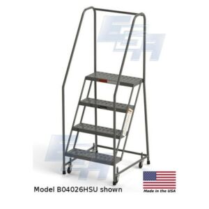 B4026HSU Roll-EZY 4-Step Industrial Rolling Ladder, Handrails, Ezy-Tread, All-Welded Steel, 29" W x 33" D x 70" H, 24"W Step, EGA Products