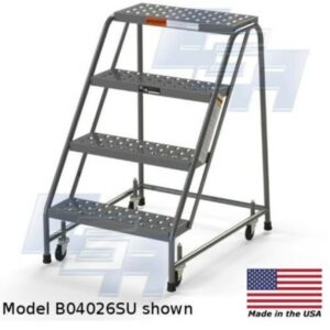 B4026SU Roll-EZY 4-Step Industrial Rolling Ladder, Ezy-Tread, All-Welded Steel, 29" W x 36" D x 40" H in, 24"W Step, EGA Products